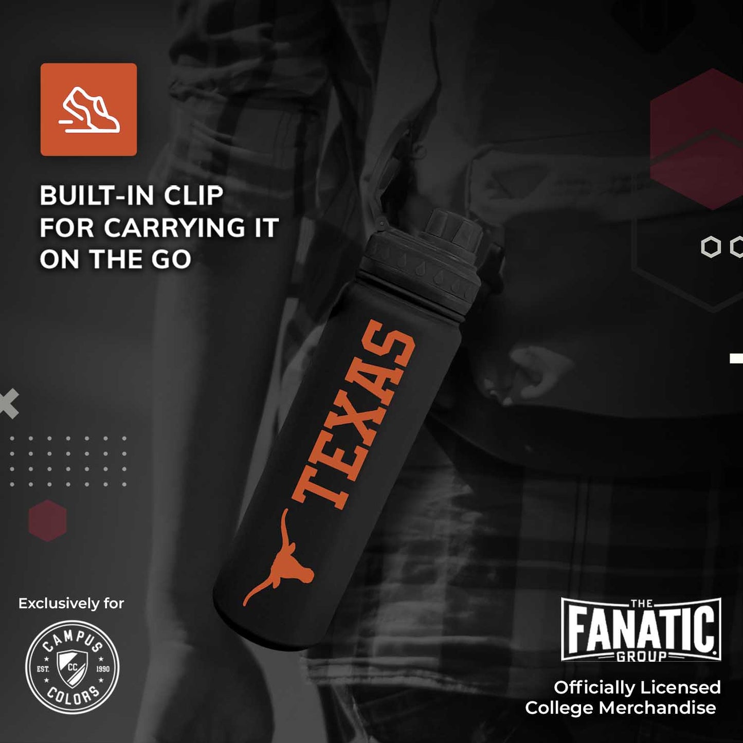 Texas Longhorns NCAA Stainless Steel Water Bottle - Black