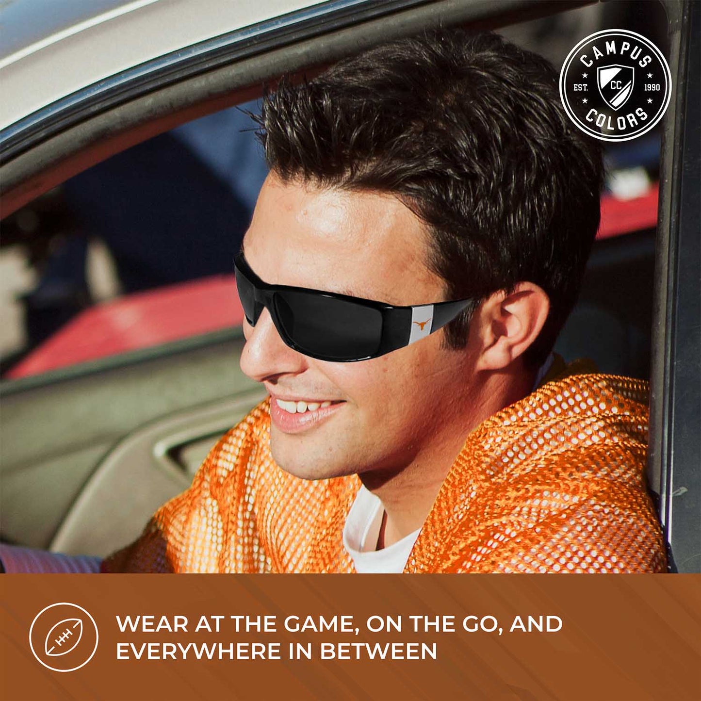 Texas Longhorns NCAA Black Chrome Sunglasses with Visor Clip Bundle - Black