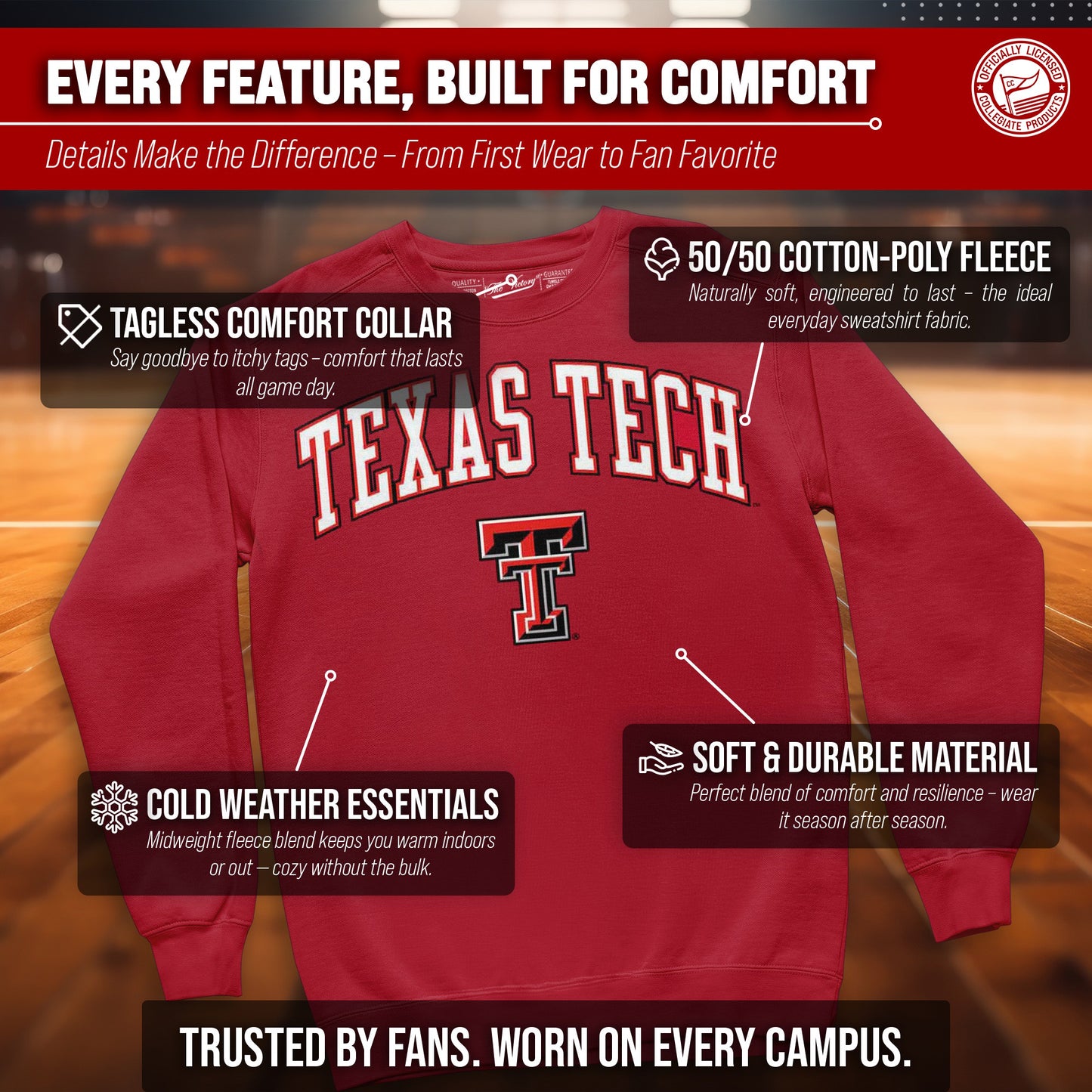 Texas Tech Red Raiders Adult Arch & Logo Soft Style Gameday Crewneck Sweatshirt - Red