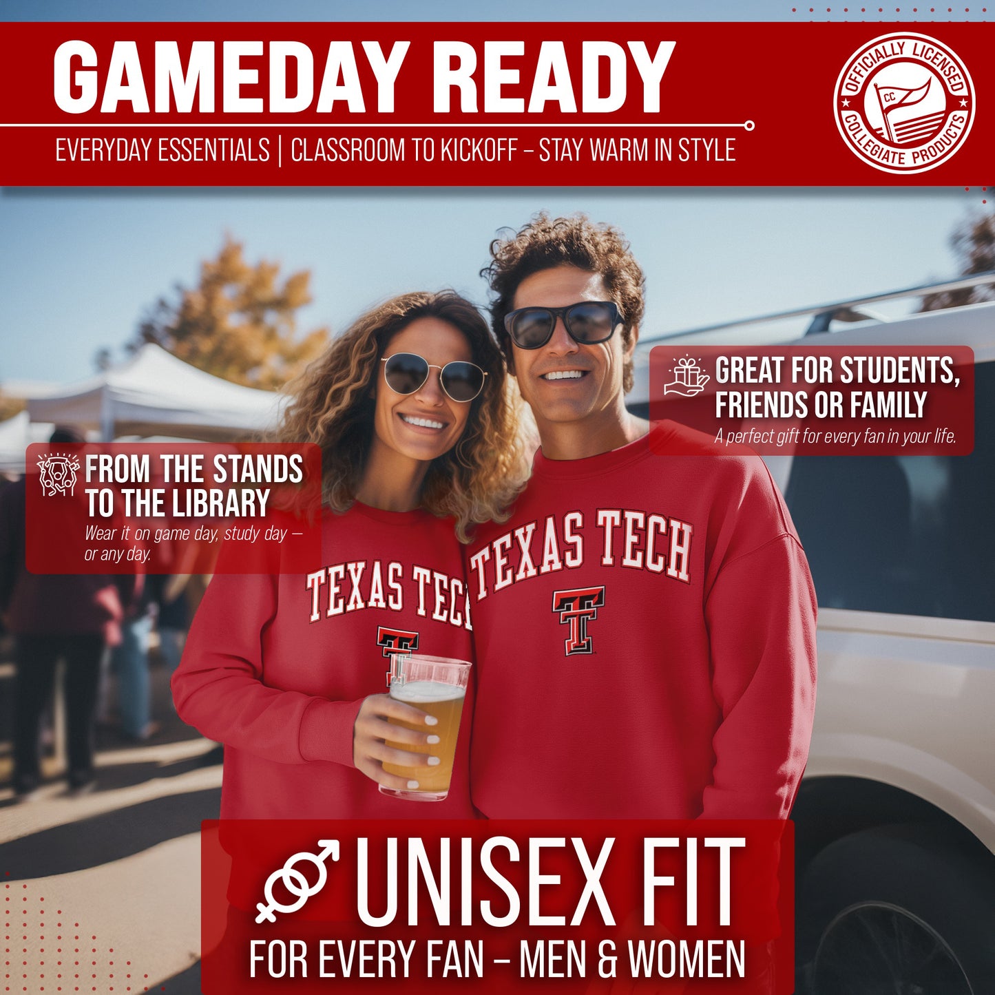 Texas Tech Red Raiders Adult Arch & Logo Soft Style Gameday Crewneck Sweatshirt - Red