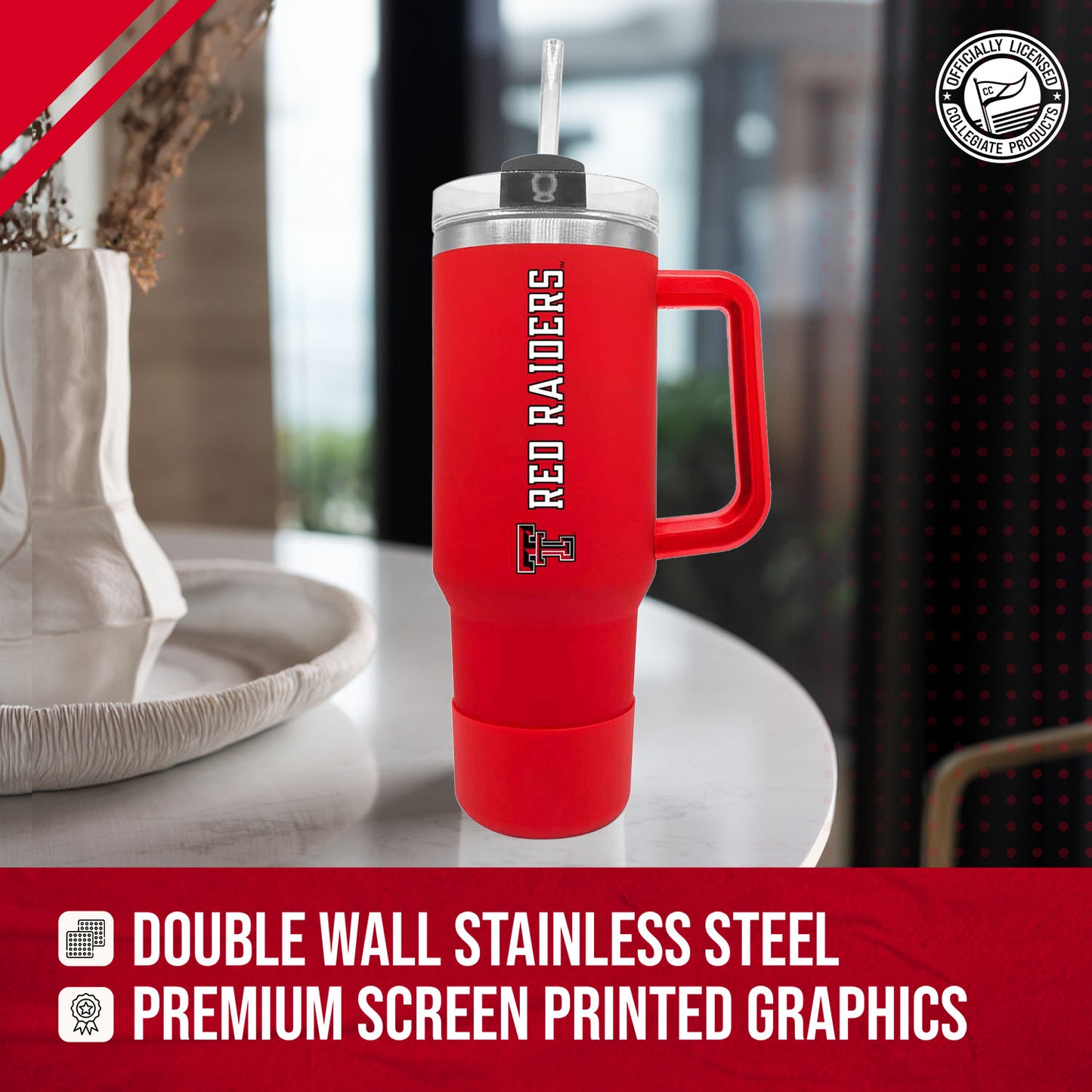 Texas Tech Red Raiders College & University 40 oz Travel Tumbler With Handle - Red