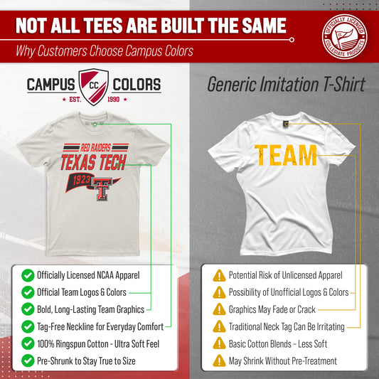 Texas Tech Red Raiders NCAA Adult Unisex Varsity Club Pennant T-Shirt Tag-Less - Off White