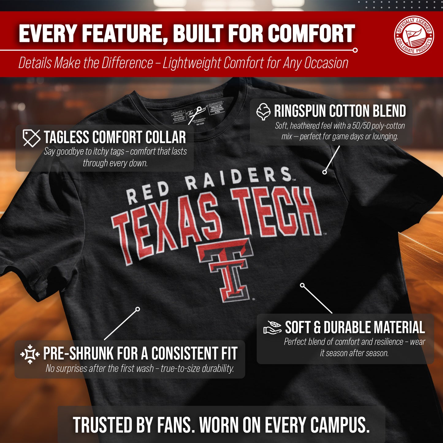 Texas Tech Red Raiders NCAA Adult Unisex Starting Fresh T-Shirt - Black Heather