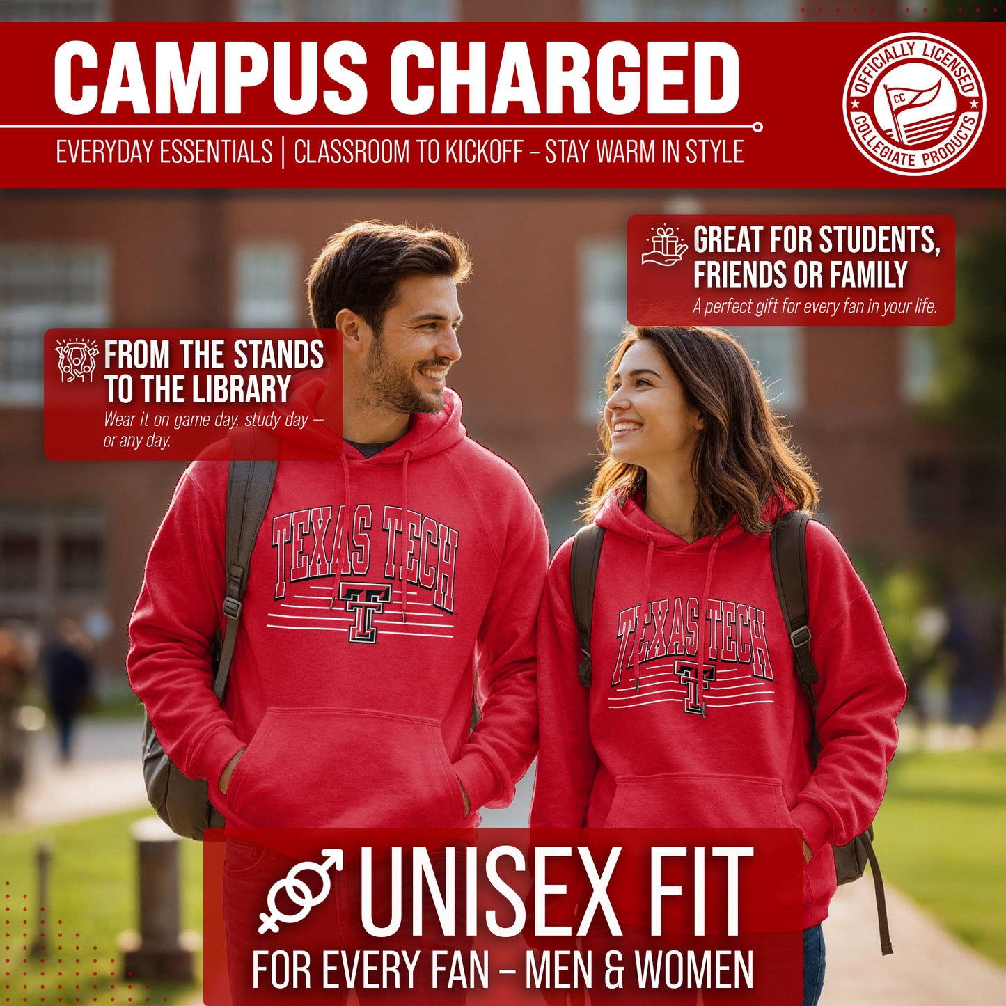 Texas Tech Red Raiders NCAA Adult Unisex Overtime Classics Hooded Fleece Sweatshirt - Red