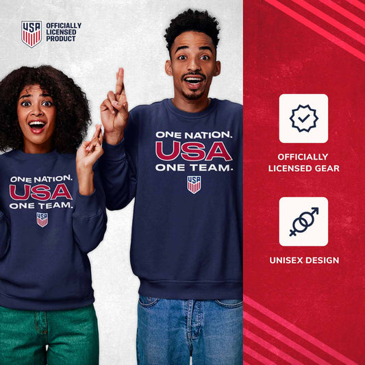 USA National Team The Victory Officially Licensed Unisex Adult US National Soccer Team One Nation One Team Slogan Crewneck Sweatshirt - Navy