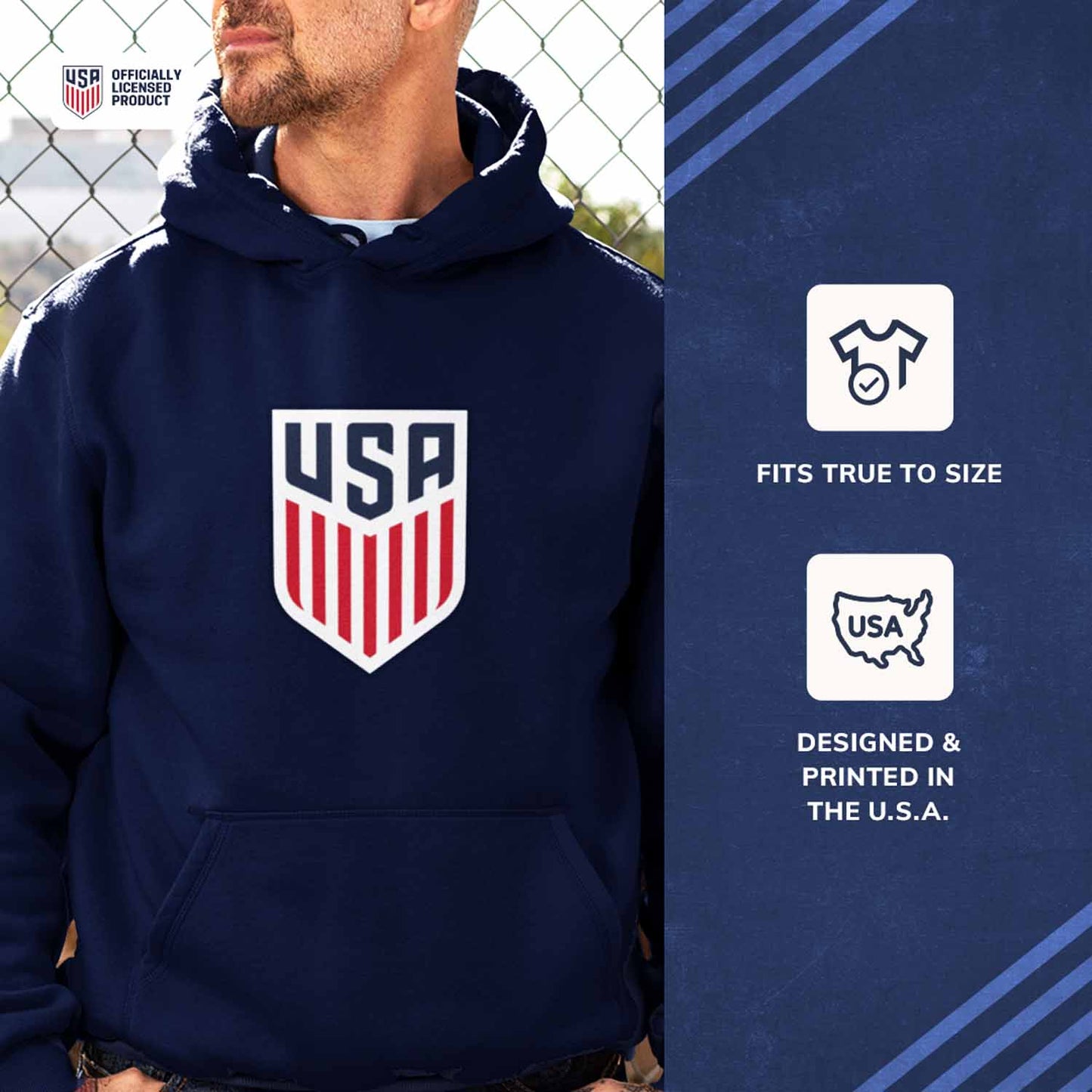 USA National Team The Victory Officially Licensed Unisex Adult US Men's National Soccer Team Gameday Logo Hooded Sweatshirt - Navy