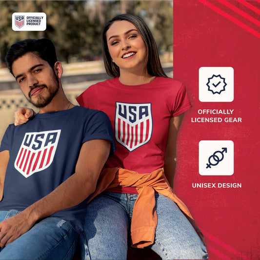 USA National Team The Victory Officially Licensed Unisex Adult US Men's National Soccer Team Gameday Logo Short Sleeve T-Shirt - Red