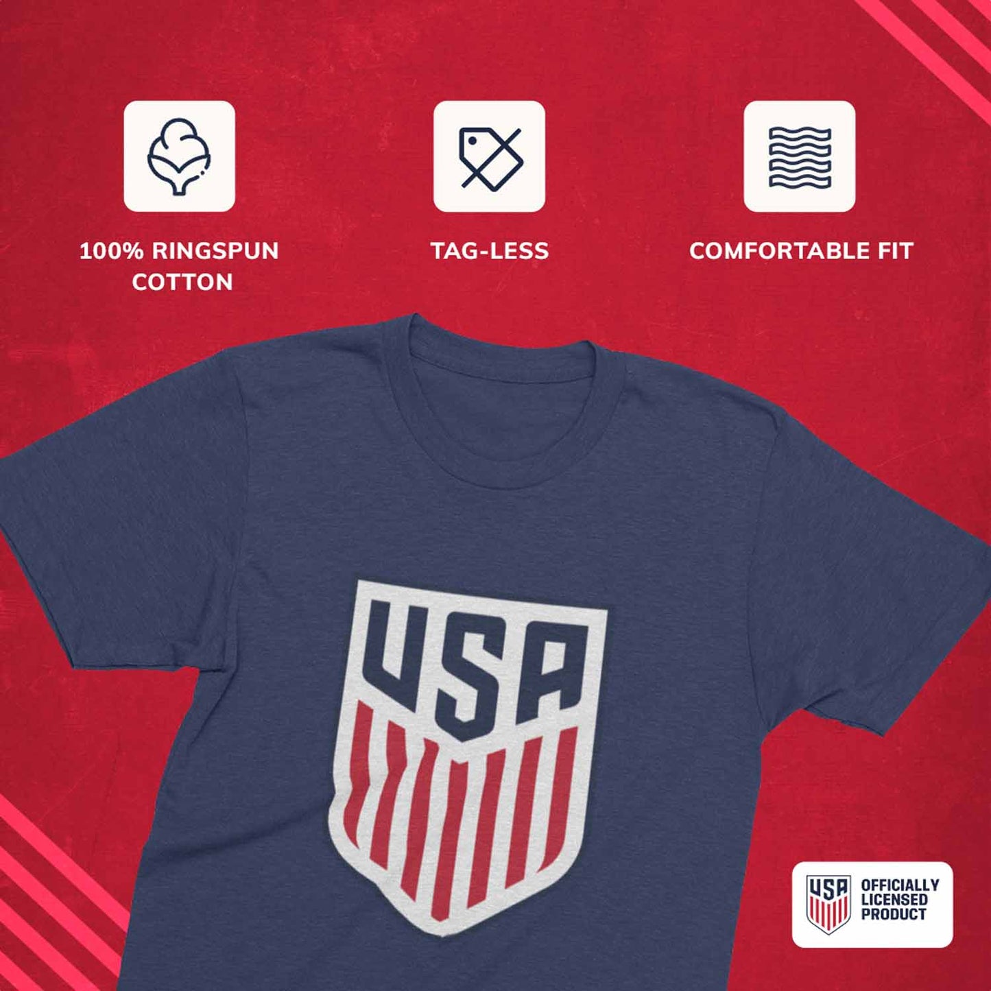 USA National Team The Victory Officially Licensed Unisex Adult US Men's National Soccer Team Gameday Logo Short Sleeve T-Shirt - Navy