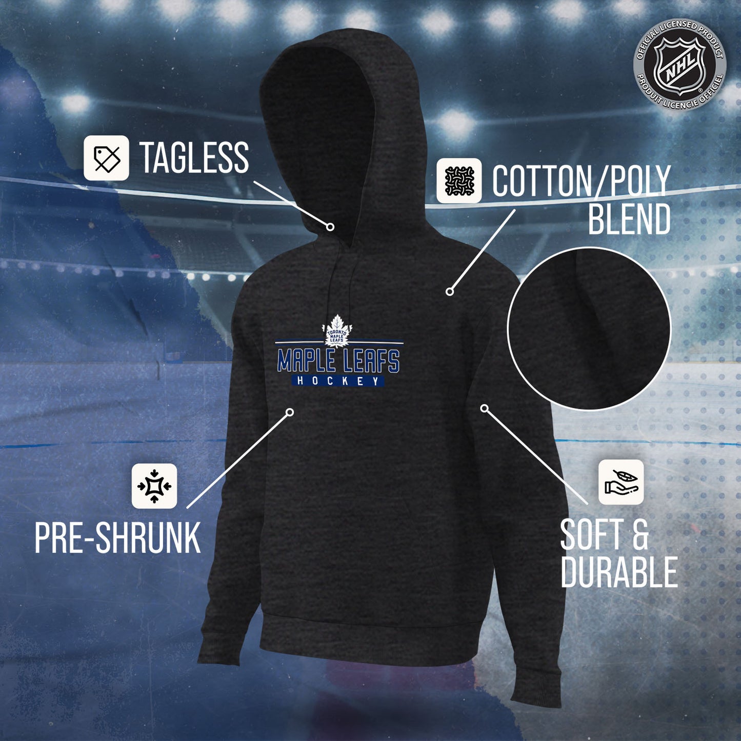 Toronto Maple Leafs NHL Adult Heather Charcoal True Fan Hooded Sweatshirt Unisex - Charcoal
