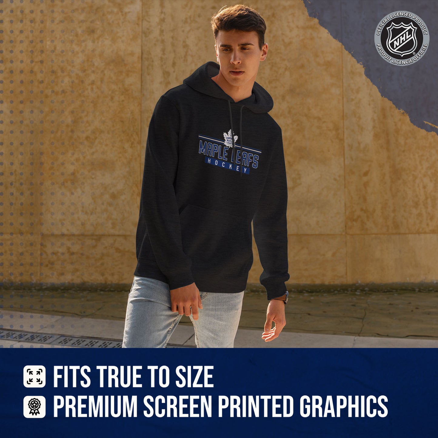 Toronto Maple Leafs NHL Adult Heather Charcoal True Fan Hooded Sweatshirt Unisex - Charcoal