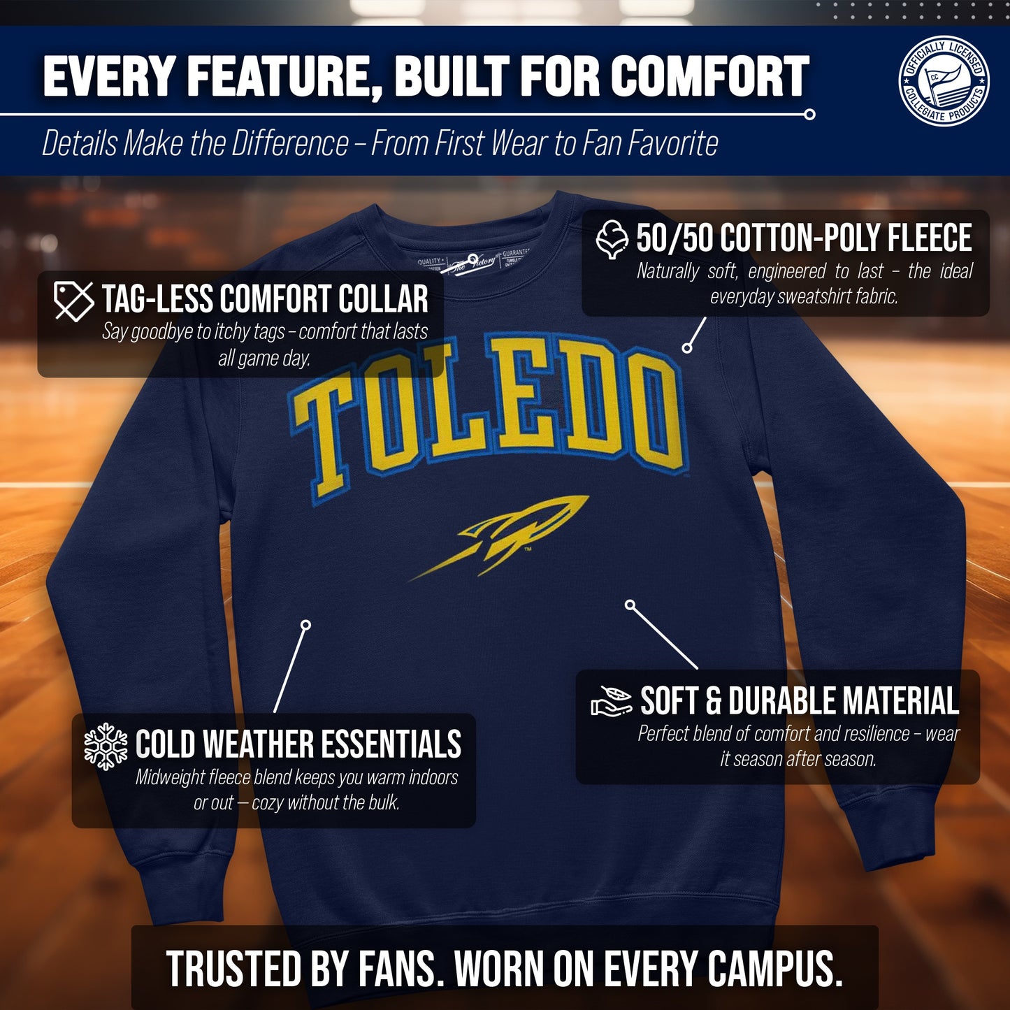 Toledo Rockets Adult Arch & Logo Soft Style Gameday Crewneck Sweatshirt - Navy