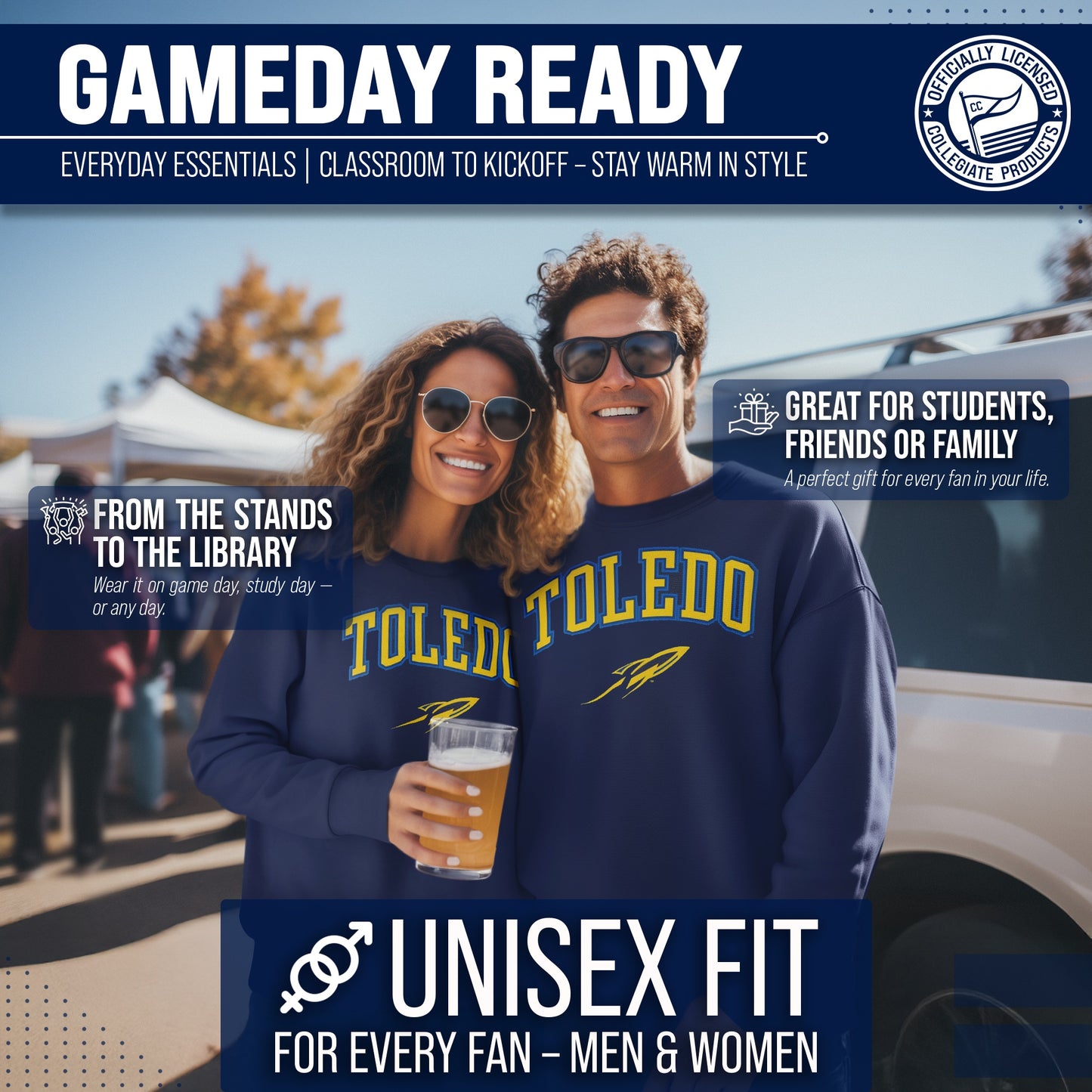 Toledo Rockets Adult Arch & Logo Soft Style Gameday Crewneck Sweatshirt - Navy