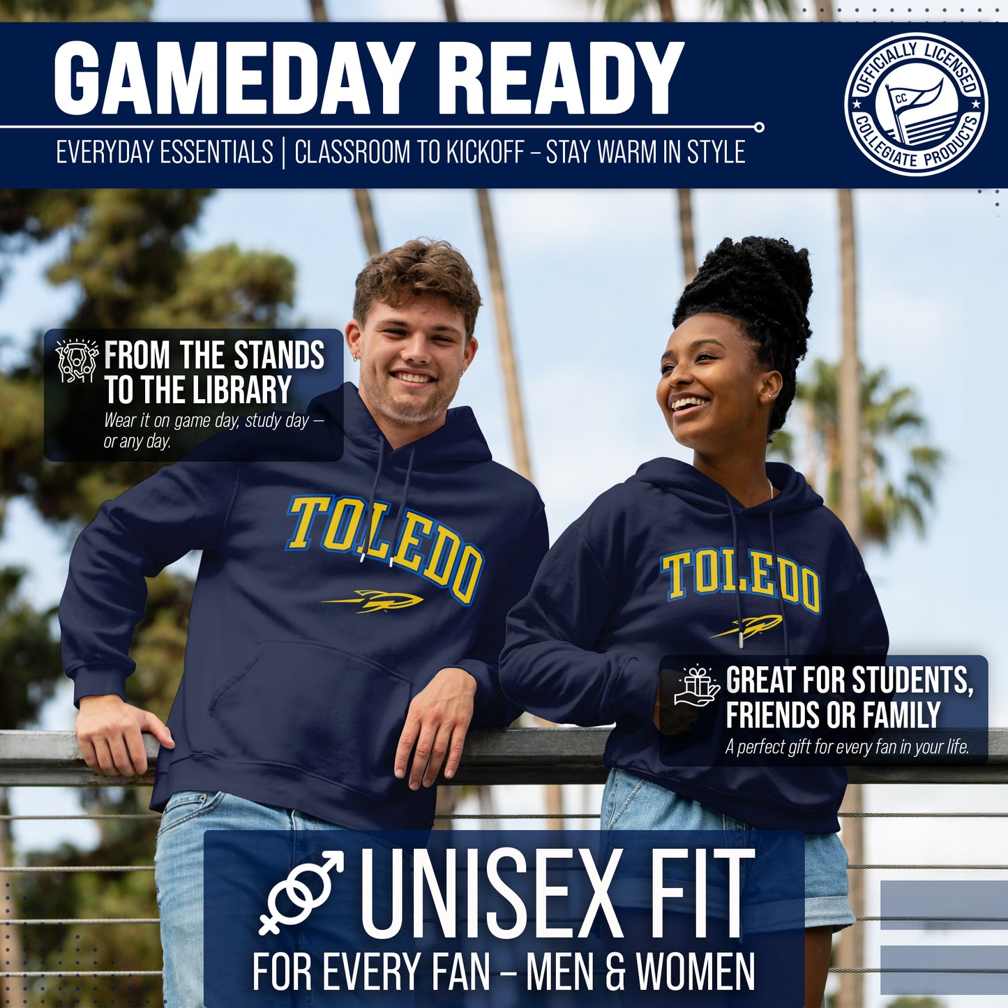 Toledo Rockets Adult Arch & Logo Soft Style Gameday Hooded Sweatshirt - Navy