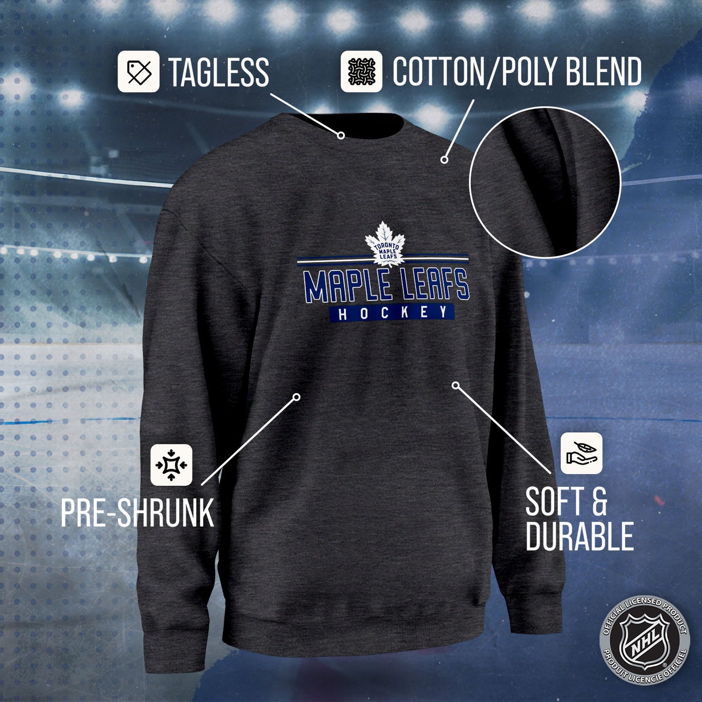 Toronto Maple Leafs NHL Charcoal True Fan Crewneck Sweatshirt - Charcoal