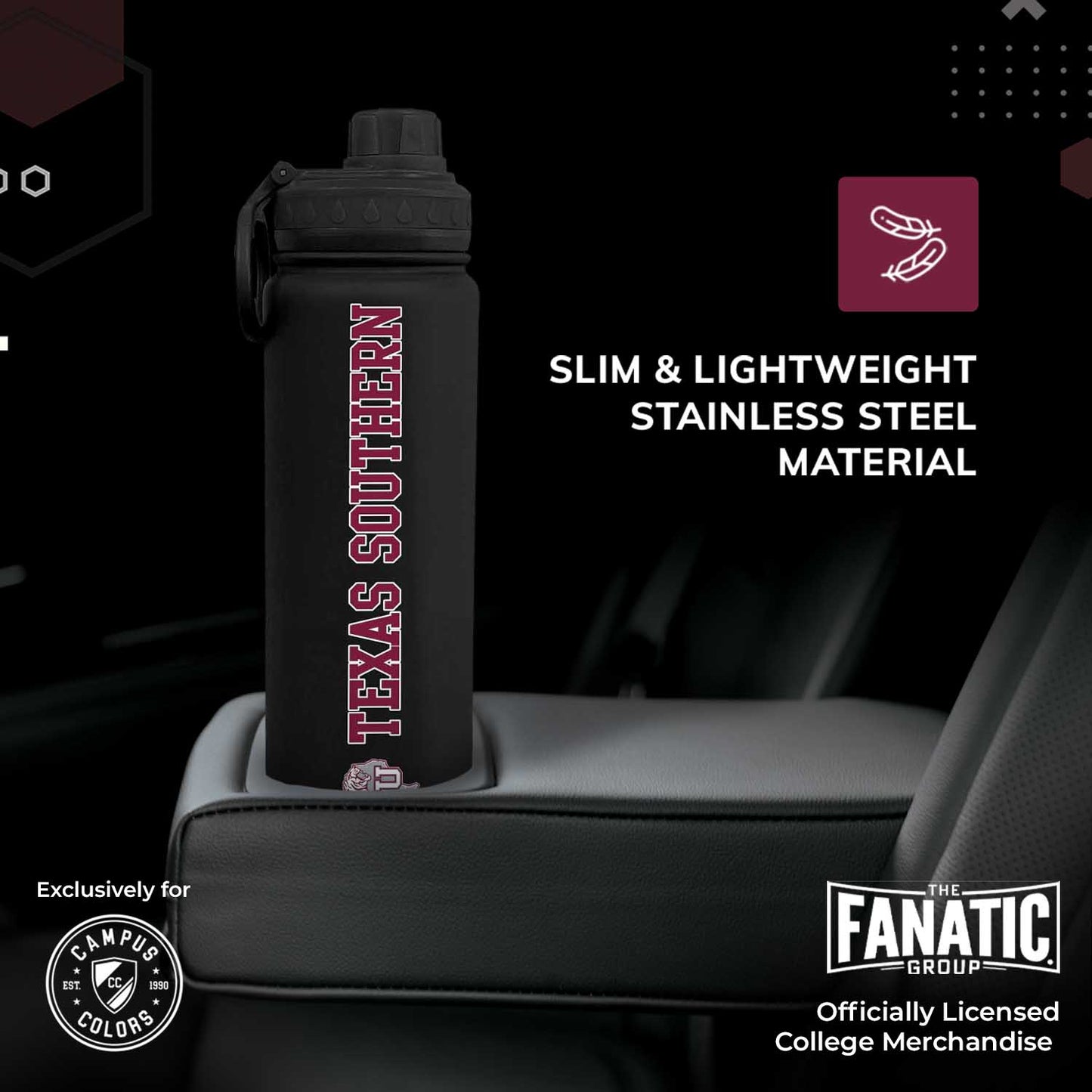 Texas Southern University NCAA Stainless Steel Water Bottle - Black