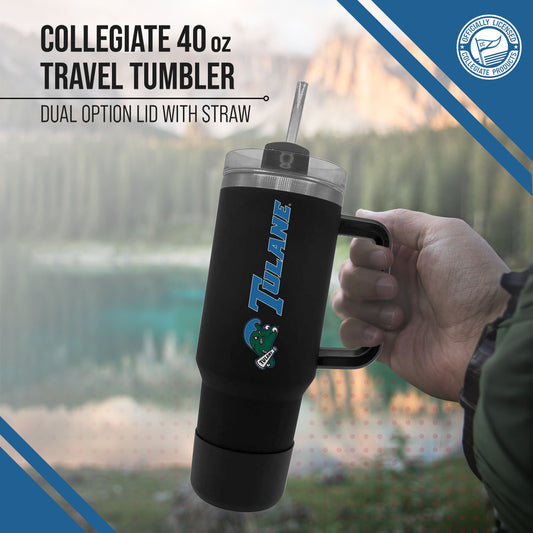 Tulane Green Wave College & University 40 oz Travel Tumbler With Handle - Black