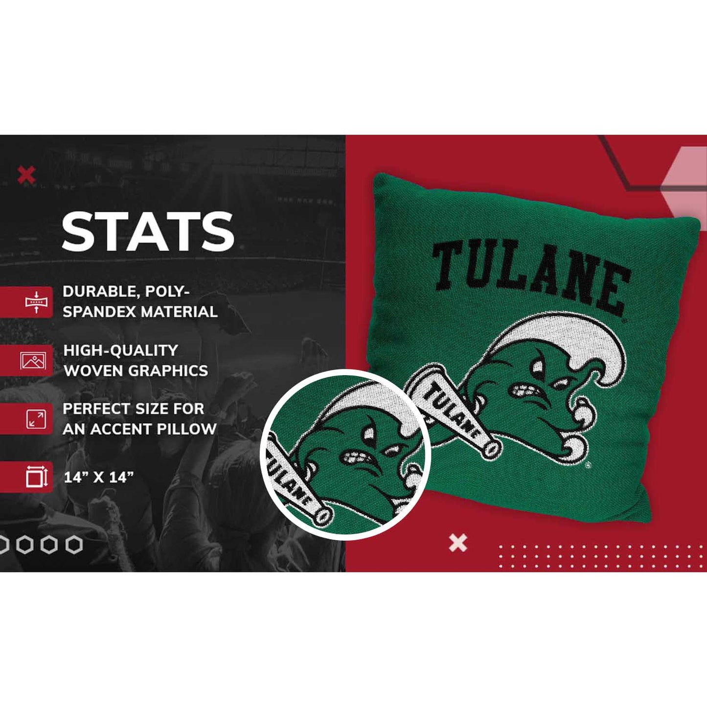 Tulane Green Wave NCAA Decorative Pillow - Green