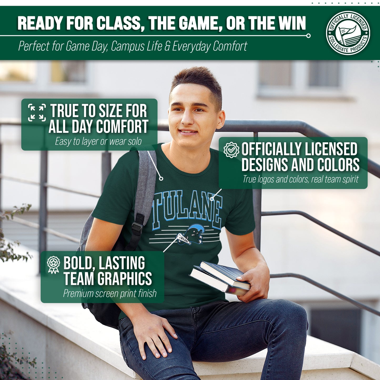 Tulane Green Wave NCAA Adult Unisex Overtime Classics T-Shirt - Forest Green