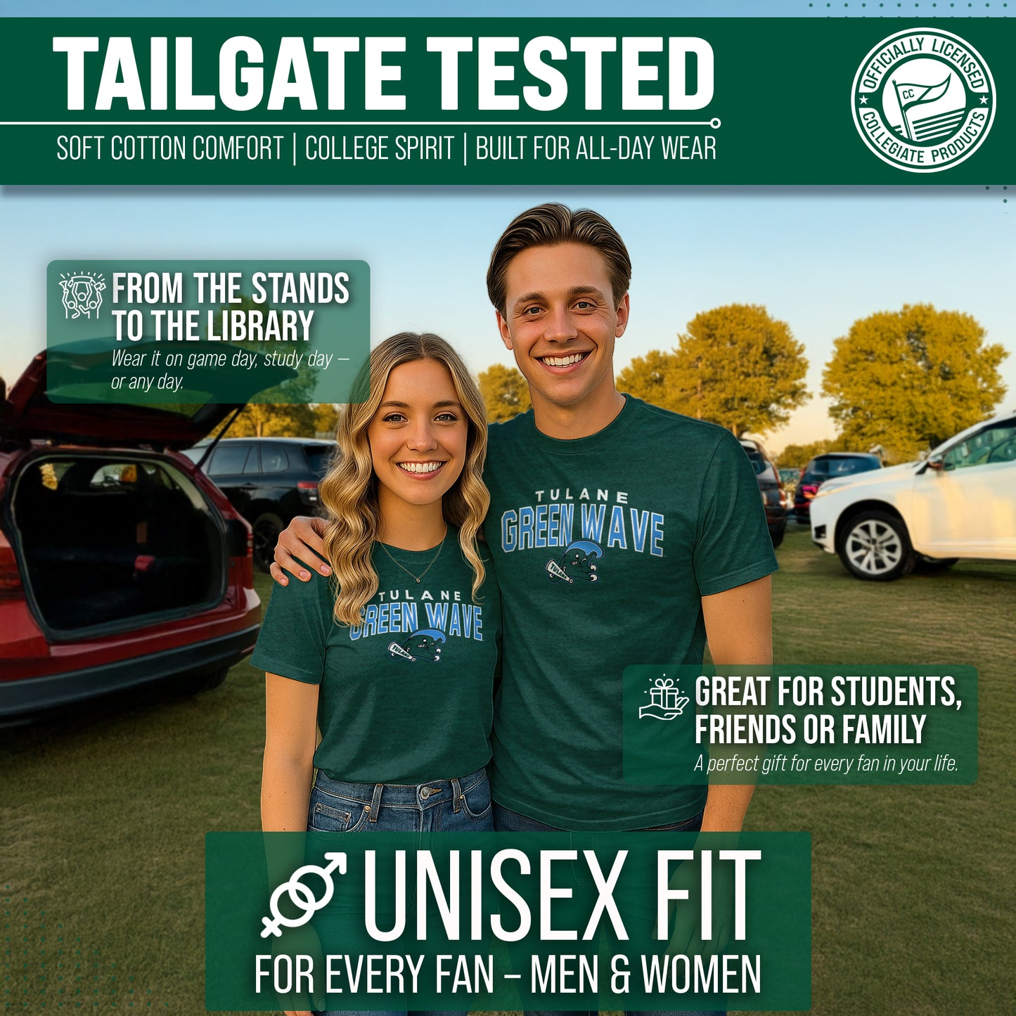 Tulane Green Wave NCAA Adult Unisex Starting Fresh T-Shirt - Forest Green Heather