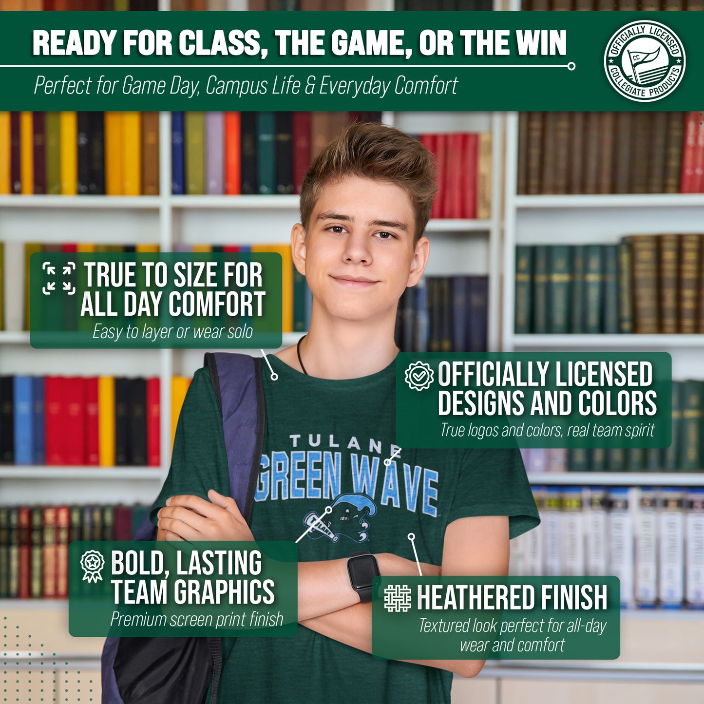 Tulane Green Wave NCAA Adult Unisex Starting Fresh T-Shirt - Forest Green Heather