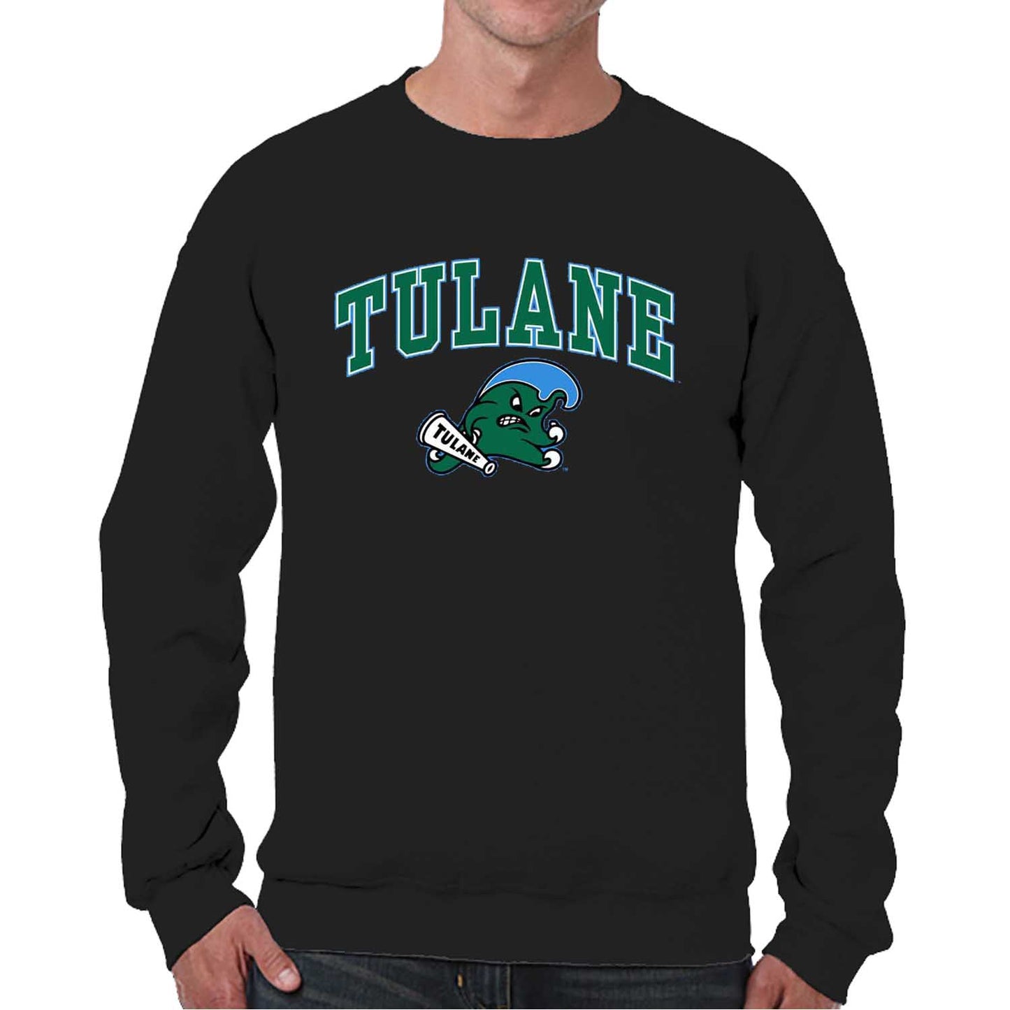 Tulane Green Wave Adult Arch & Logo Soft Style Gameday Crewneck Sweatshirt - Black