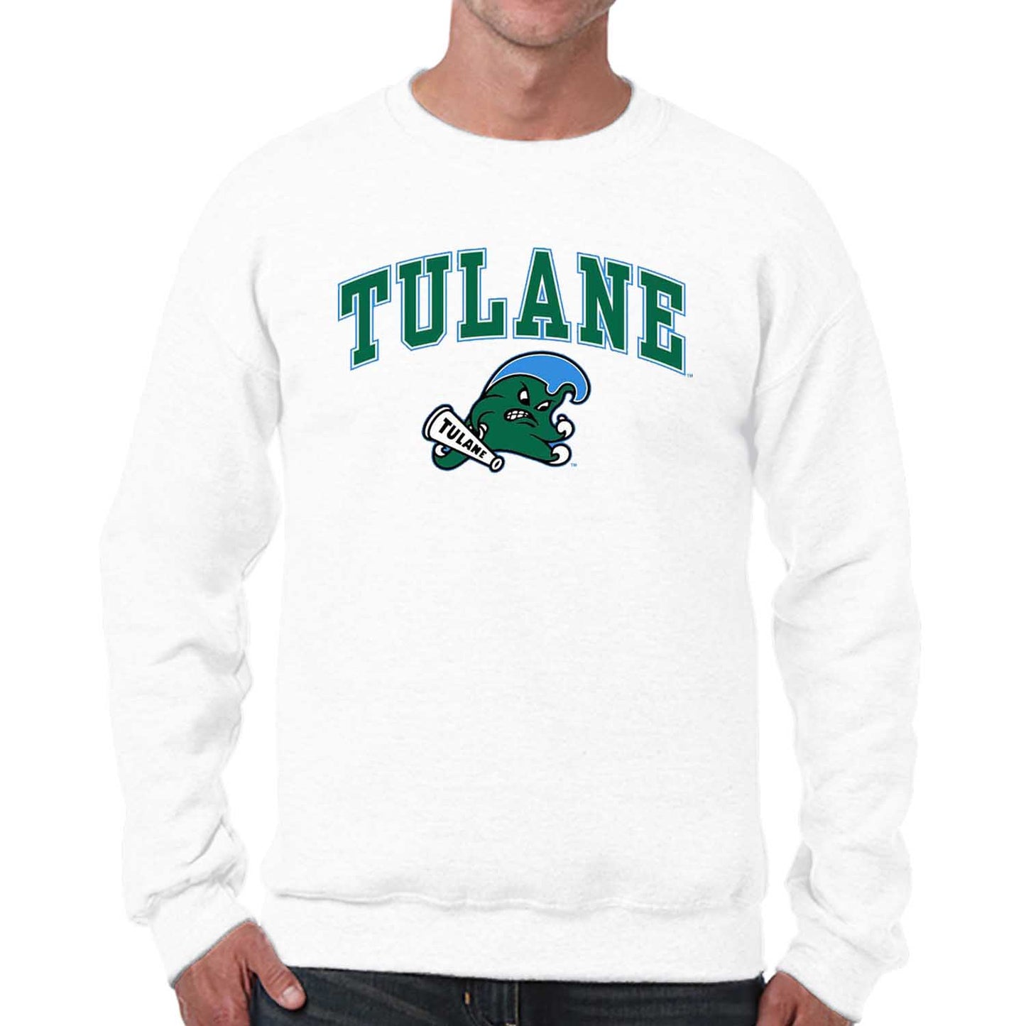 Tulane Green Wave Adult Arch & Logo Soft Style Gameday Crewneck Sweatshirt - White