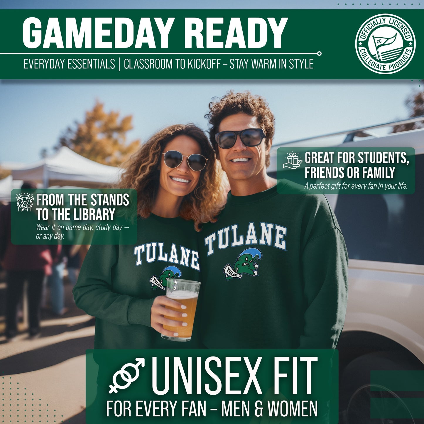 Tulane Green Wave Adult Arch & Logo Soft Style Gameday Crewneck Sweatshirt - Green