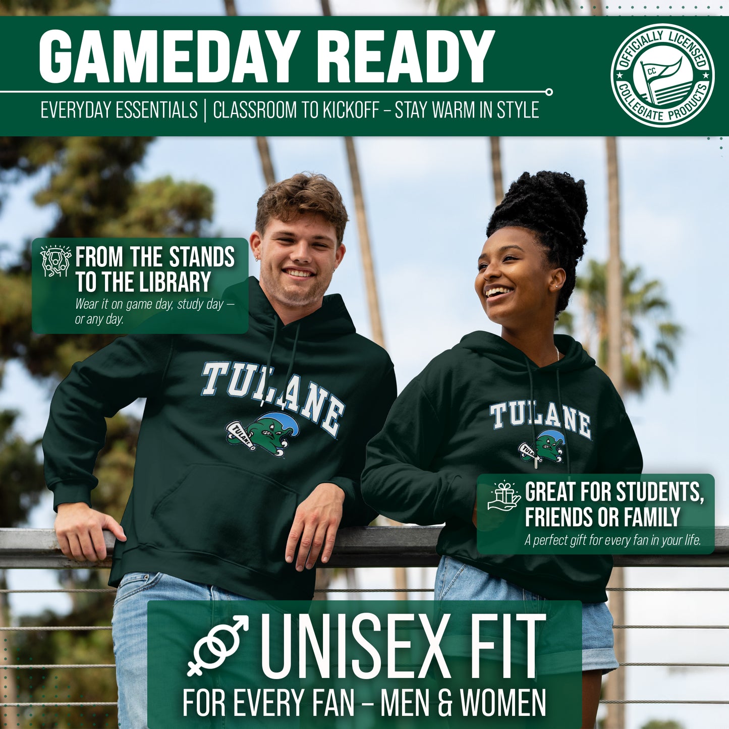Tulane Green Wave Adult Arch & Logo Soft Style Gameday Hooded Sweatshirt - Green