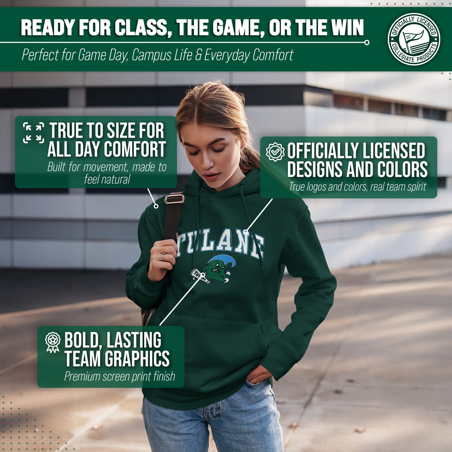 Tulane Green Wave Adult Arch & Logo Soft Style Gameday Hooded Sweatshirt - Green
