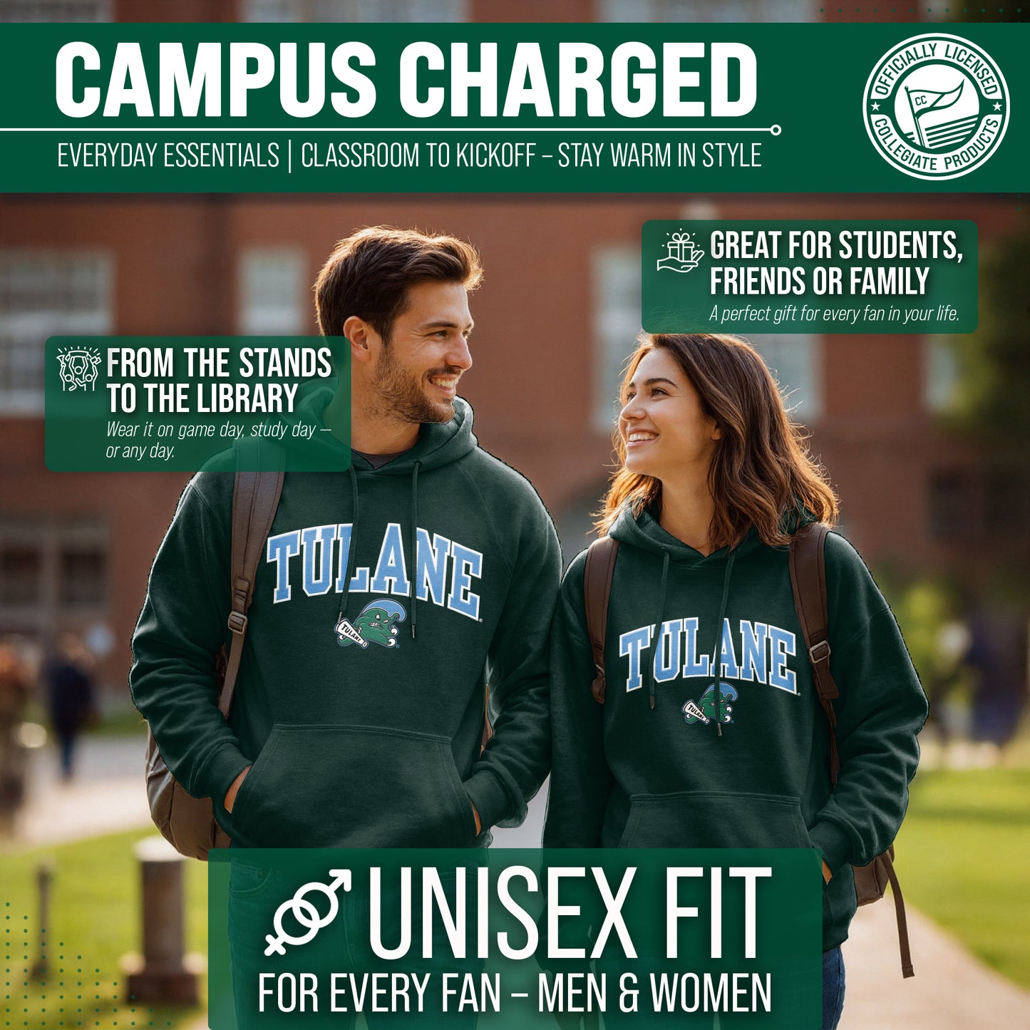 Tulane Green Wave NCAA Adult Tackle Twill Hooded Sweatshirt - Green