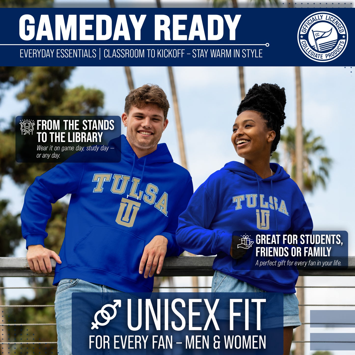 Tulsa Golden Hurricane Adult Arch & Logo Soft Style Gameday Hooded Sweatshirt - Royal