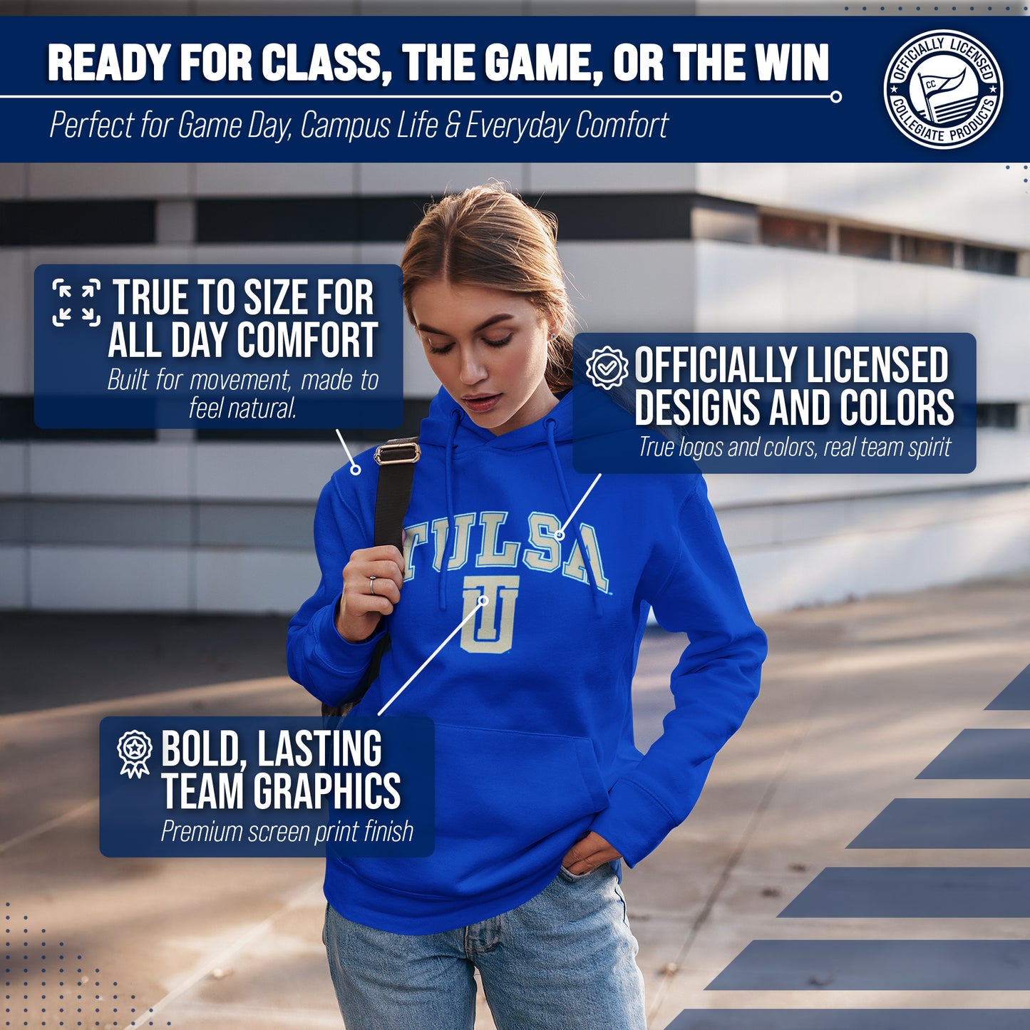 Tulsa Golden Hurricane Adult Arch & Logo Soft Style Gameday Hooded Sweatshirt - Royal