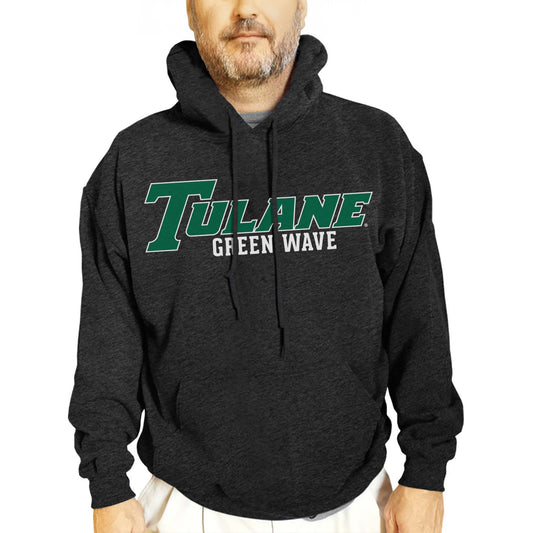 Tulane Green Wave NCAA Adult Cotton Blend Charcoal Hooded Sweatshirt - Charcoal