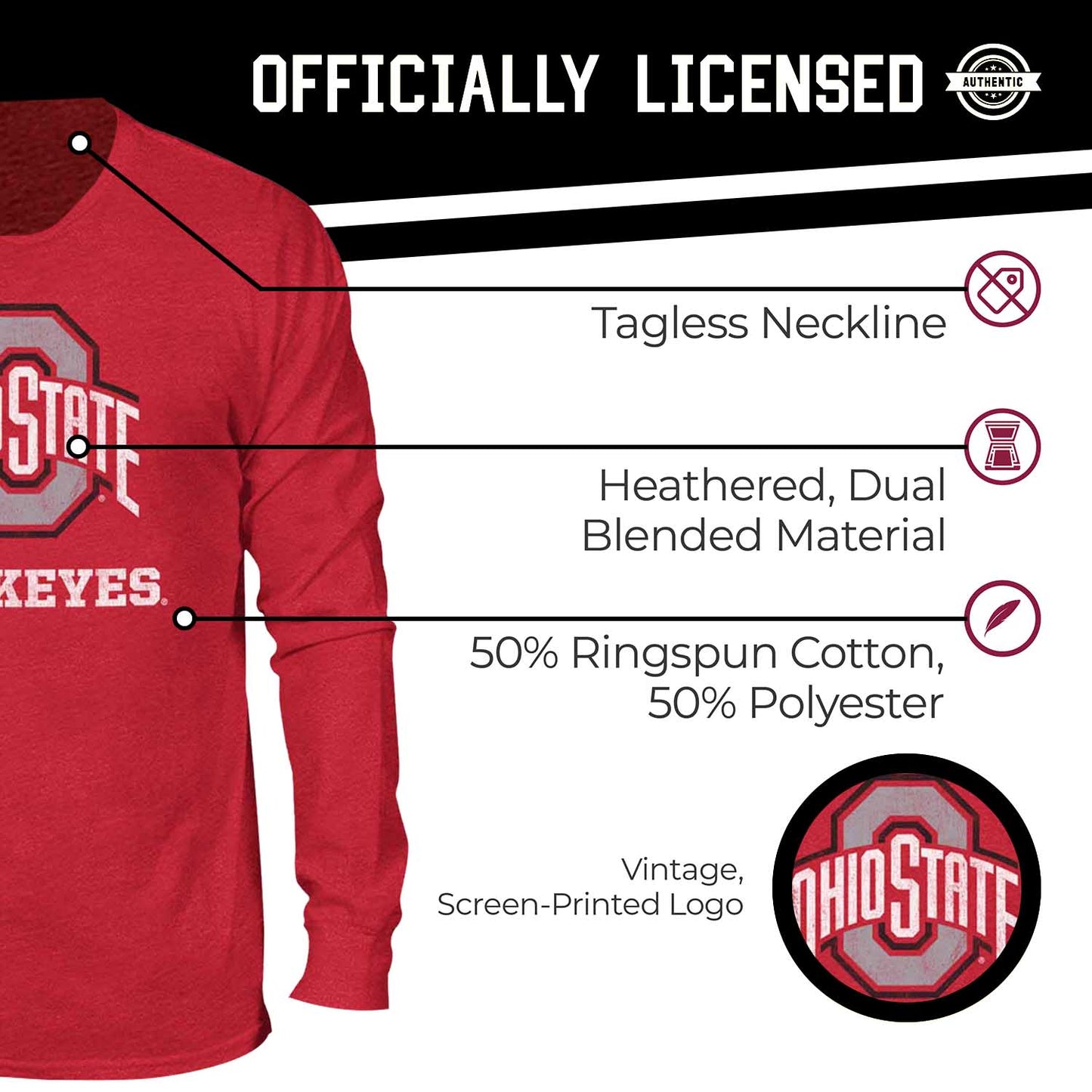Ohio State Buckeyes NCAA MVP Adult Long-Sleeve Shirt - Red
