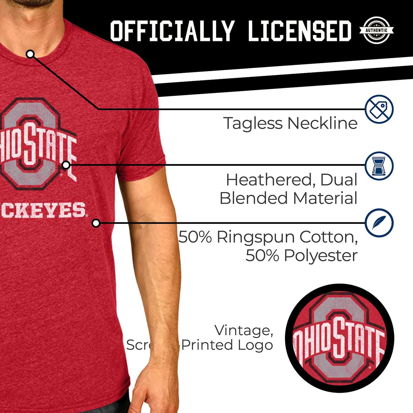 Ohio State Buckeyes Adult MVP Heathered Cotton Blend T-Shirt - Red