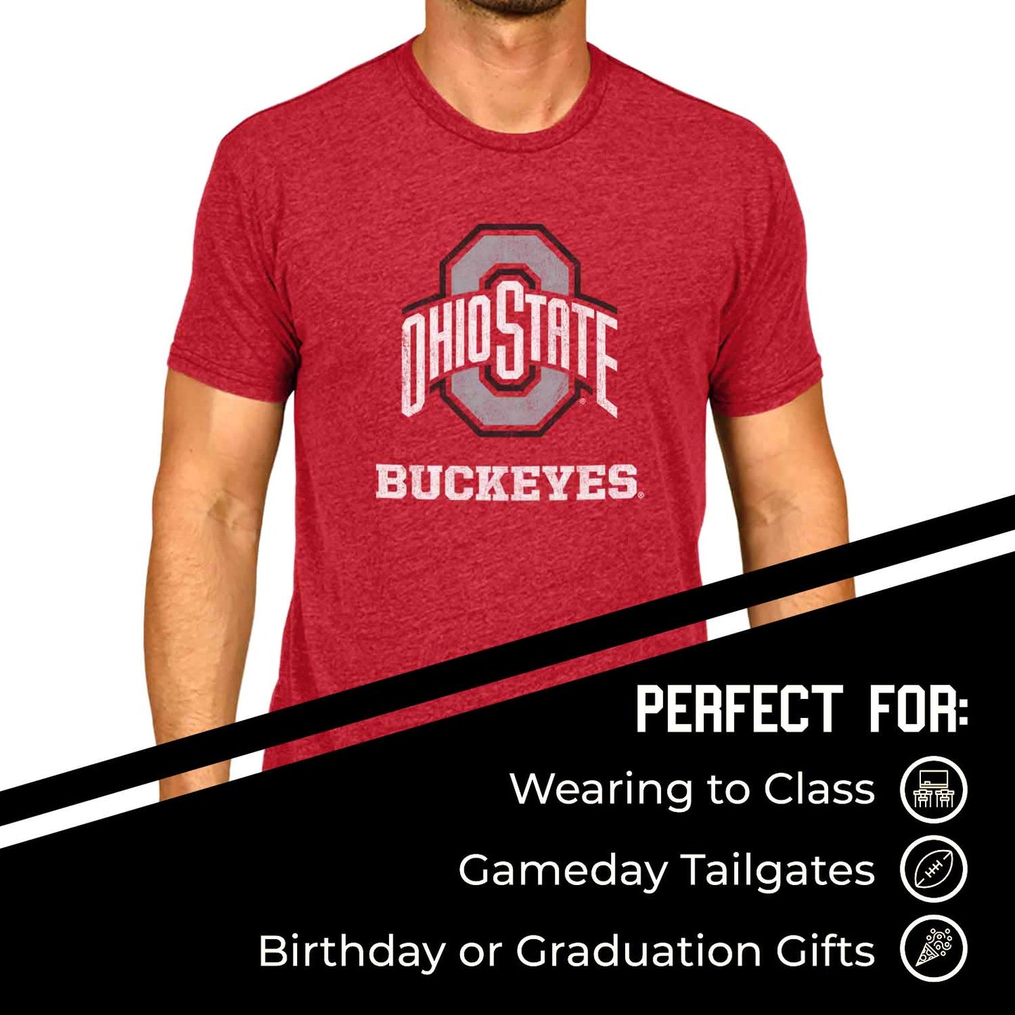 Ohio State Buckeyes Adult MVP Heathered Cotton Blend T-Shirt - Red