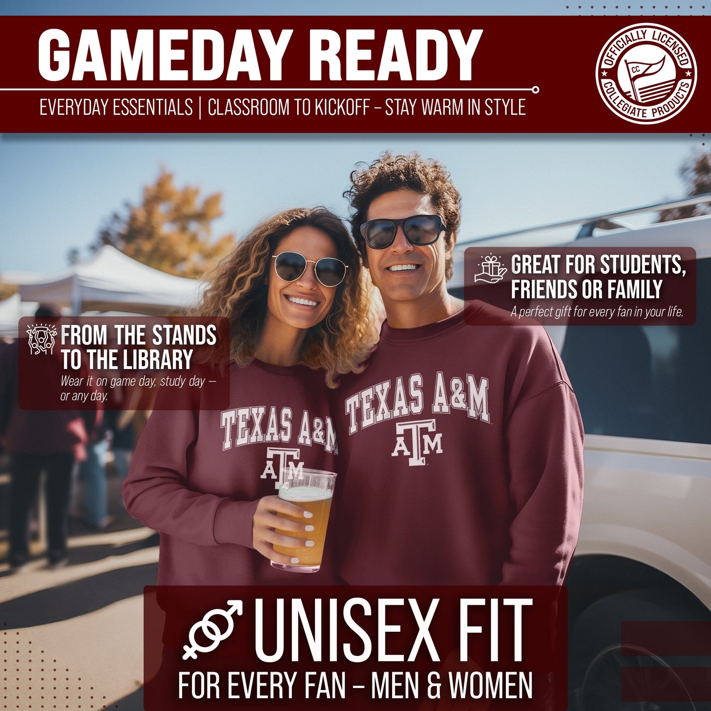 Texas A&M Aggies Adult Arch & Logo Soft Style Gameday Crewneck Sweatshirt - Maroon