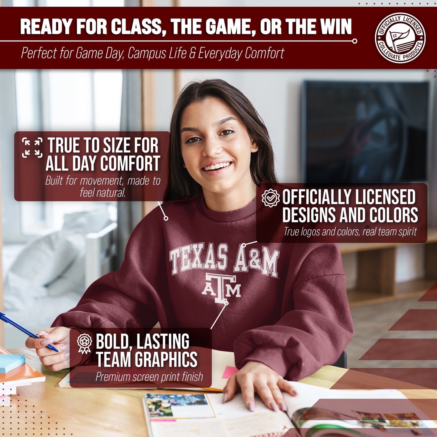 Texas A&M Aggies Adult Arch & Logo Soft Style Gameday Crewneck Sweatshirt - Maroon