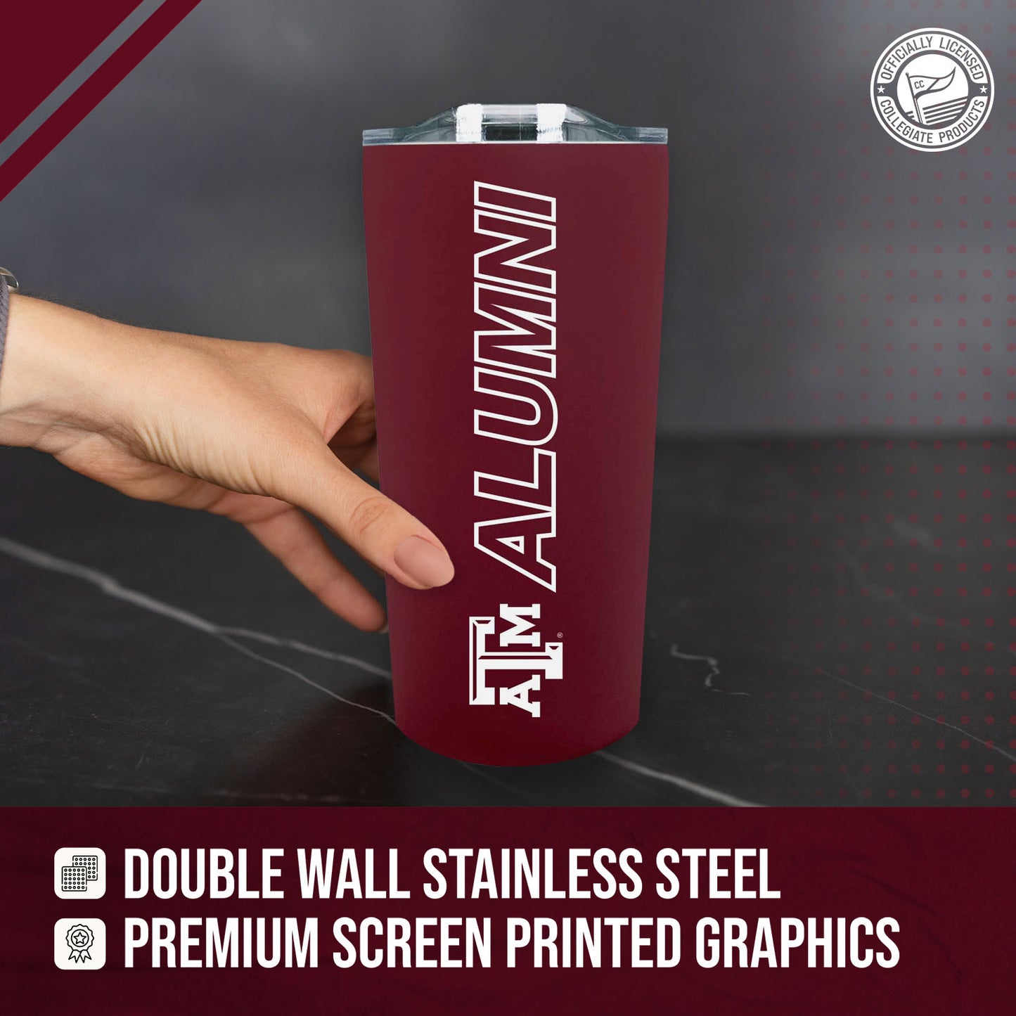 Texas A&M Aggies Collegiate Stainless Steel Travel Tumbler for Alumni - Maroon