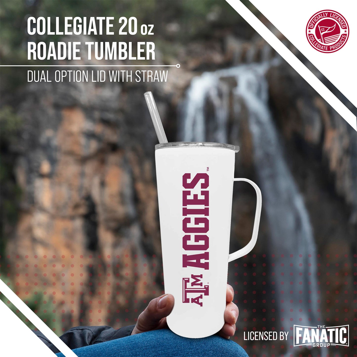 Texas A&M Aggies NCAA Stainless Steel 20oz Roadie With Handle & Dual Option Lid With Straw - White