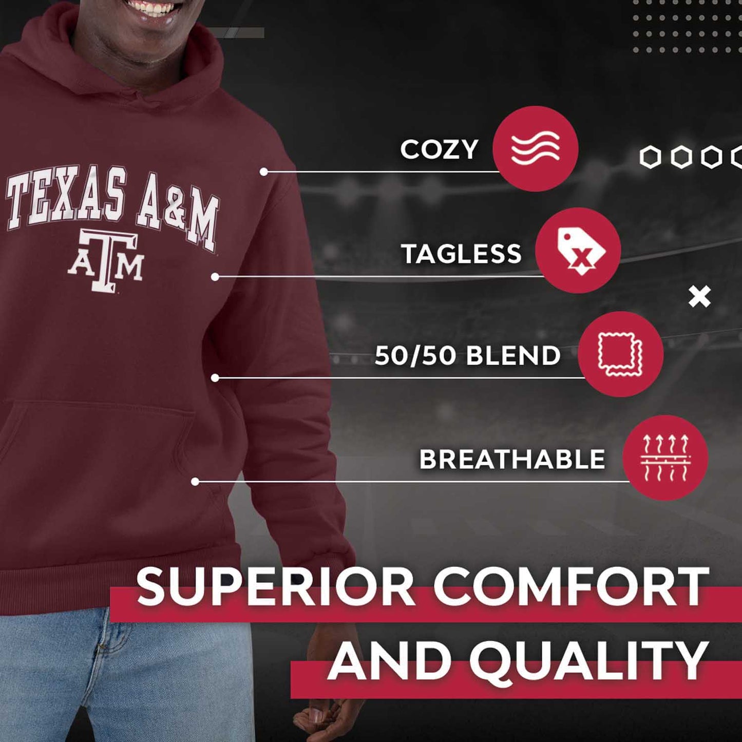 Texas A&M Aggies Adult Arch & Logo Soft Style Gameday Hooded Sweatshirt - Maroon