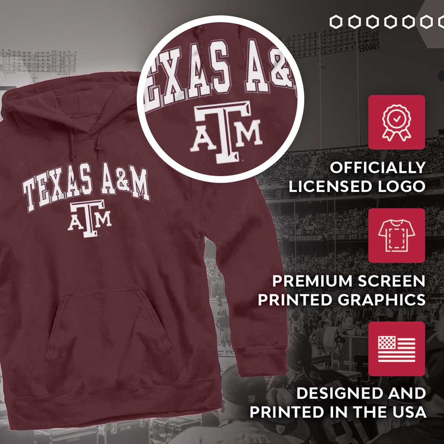 Texas A&M Aggies Adult Arch & Logo Soft Style Gameday Hooded Sweatshirt - Maroon
