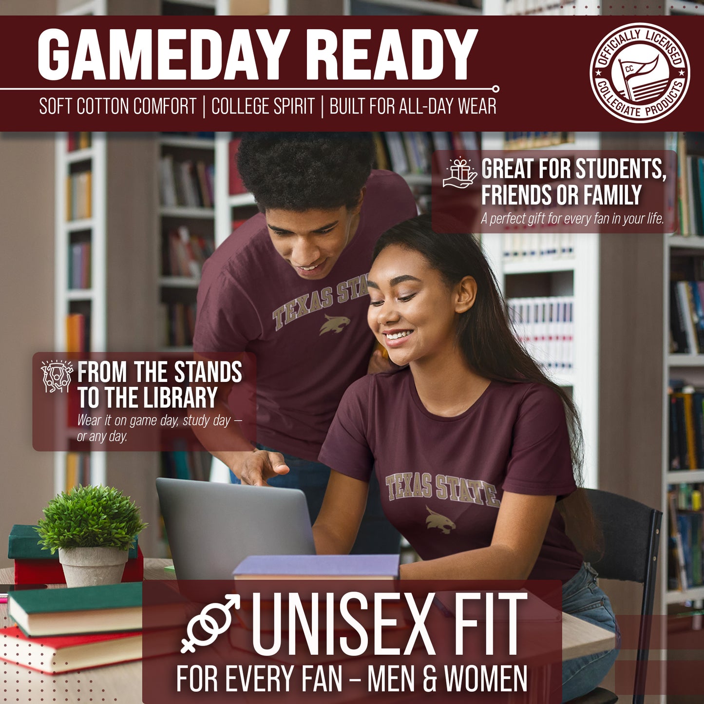 Texas State Bobcats NCAA Adult Gameday Cotton T-Shirt - Maroon