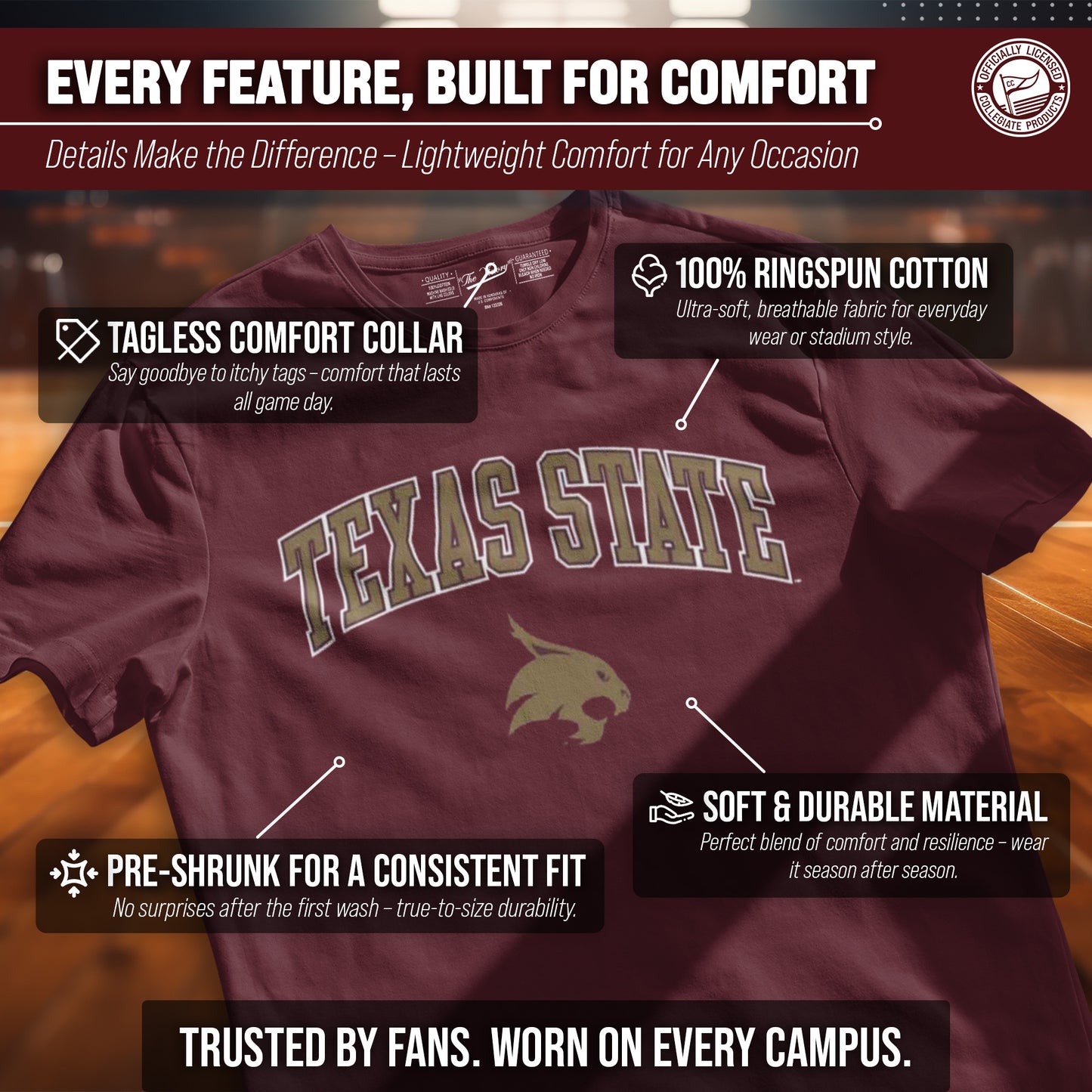 Texas State Bobcats NCAA Adult Gameday Cotton T-Shirt - Maroon