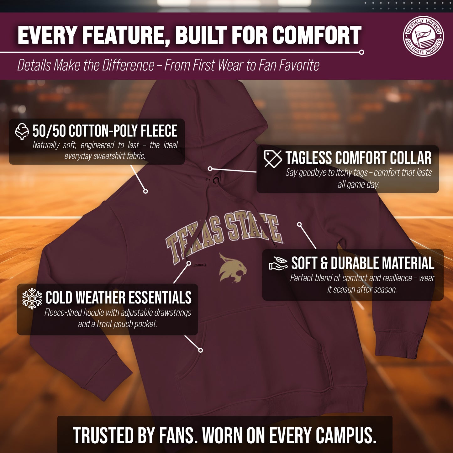 Texas State Bobcats Adult Arch & Logo Soft Style Gameday Hooded Sweatshirt - Maroon