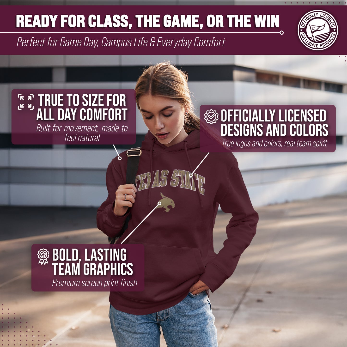 Texas State Bobcats Adult Arch & Logo Soft Style Gameday Hooded Sweatshirt - Maroon