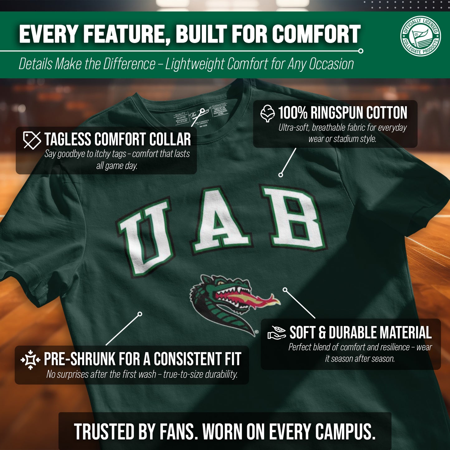 UAB Blazers NCAA Adult Gameday Cotton T-Shirt - Green