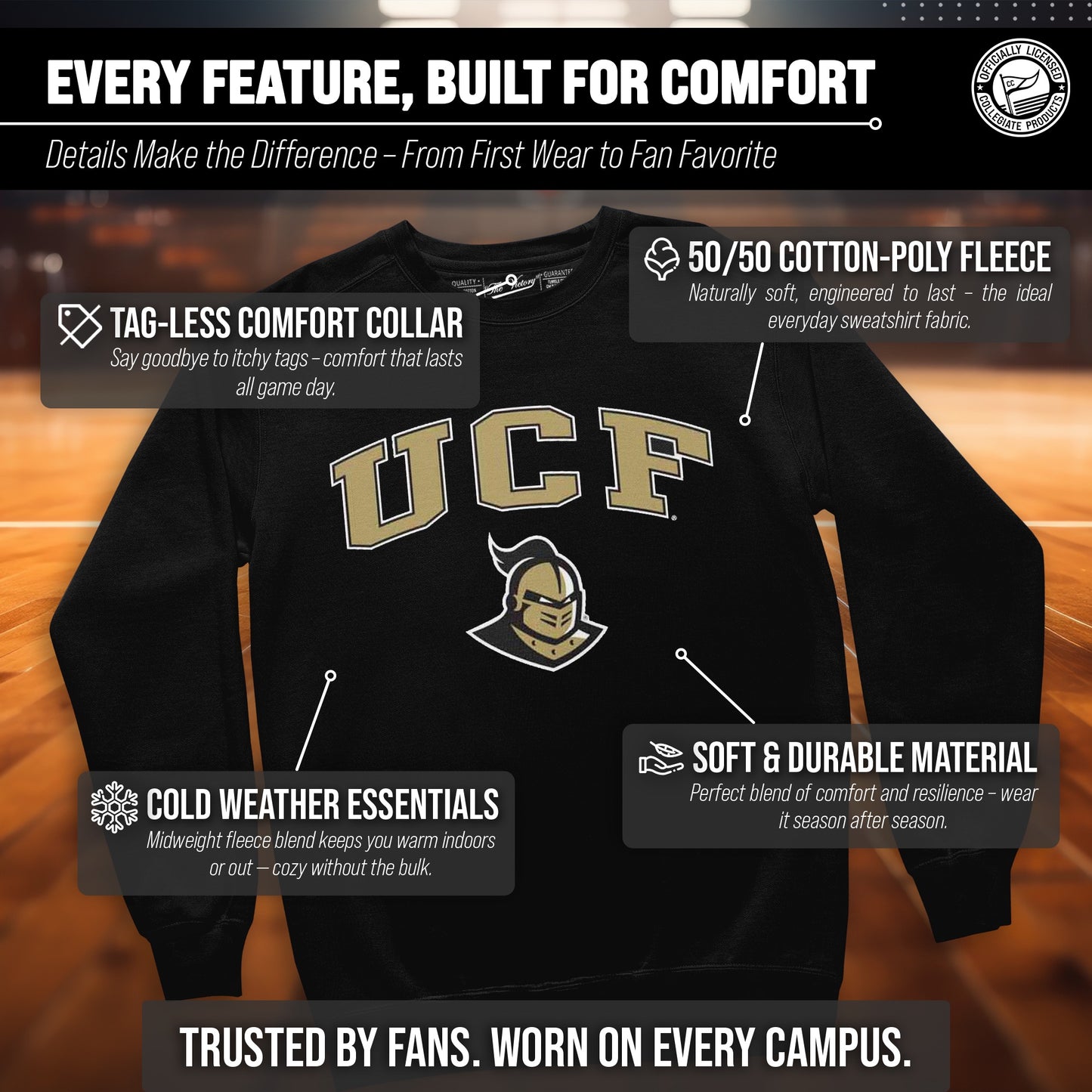 Central Florida Knights Adult Arch & Logo Soft Style Gameday Crewneck Sweatshirt - Black