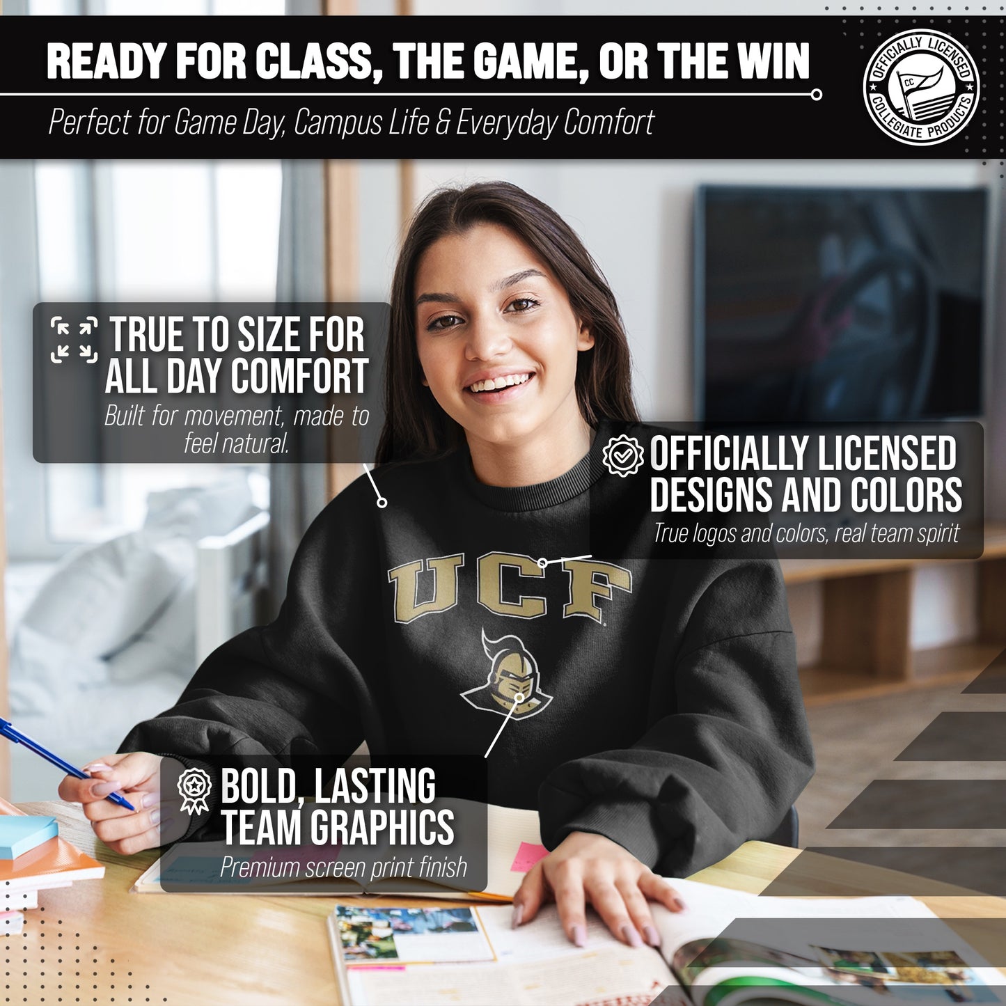 Central Florida Knights Adult Arch & Logo Soft Style Gameday Crewneck Sweatshirt - Black