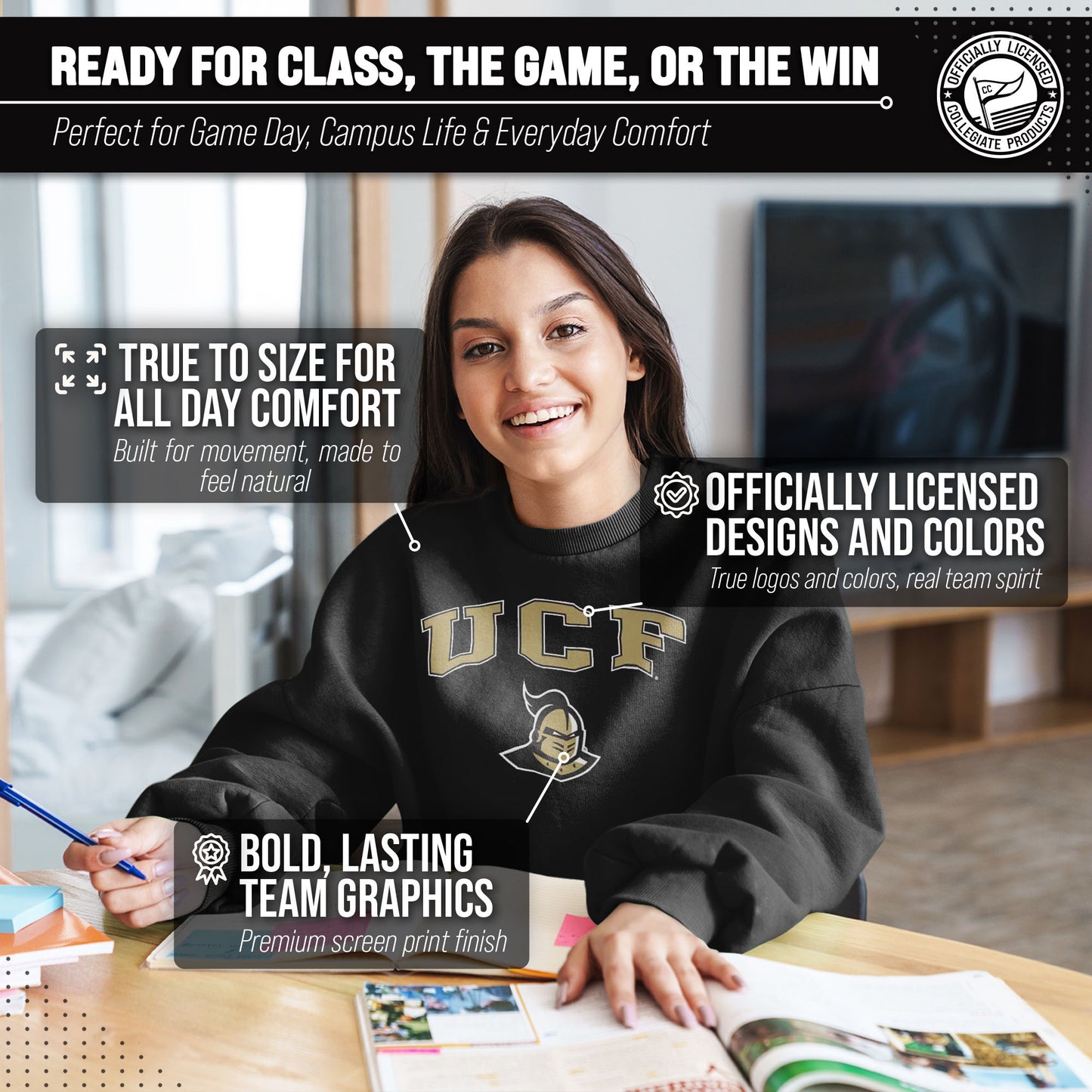 Central Florida Knights Adult Arch & Logo Soft Style Gameday Crewneck Sweatshirt - Black